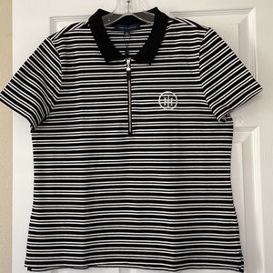 TOMMY HILFIGER WOMEN’S BLACK AND WHITE QUARTER ZIP FRONT POLO SHIRT